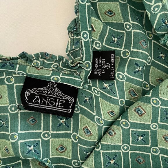 Angie VTG Turquoise Deep V-Neck Ruffle Trim Retro Midi Dress - Picture 6 of 8